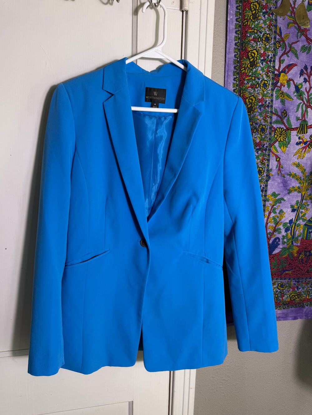 Worthington Blue Blazer Womens M Cobalt One Button Tailored Career Jacket